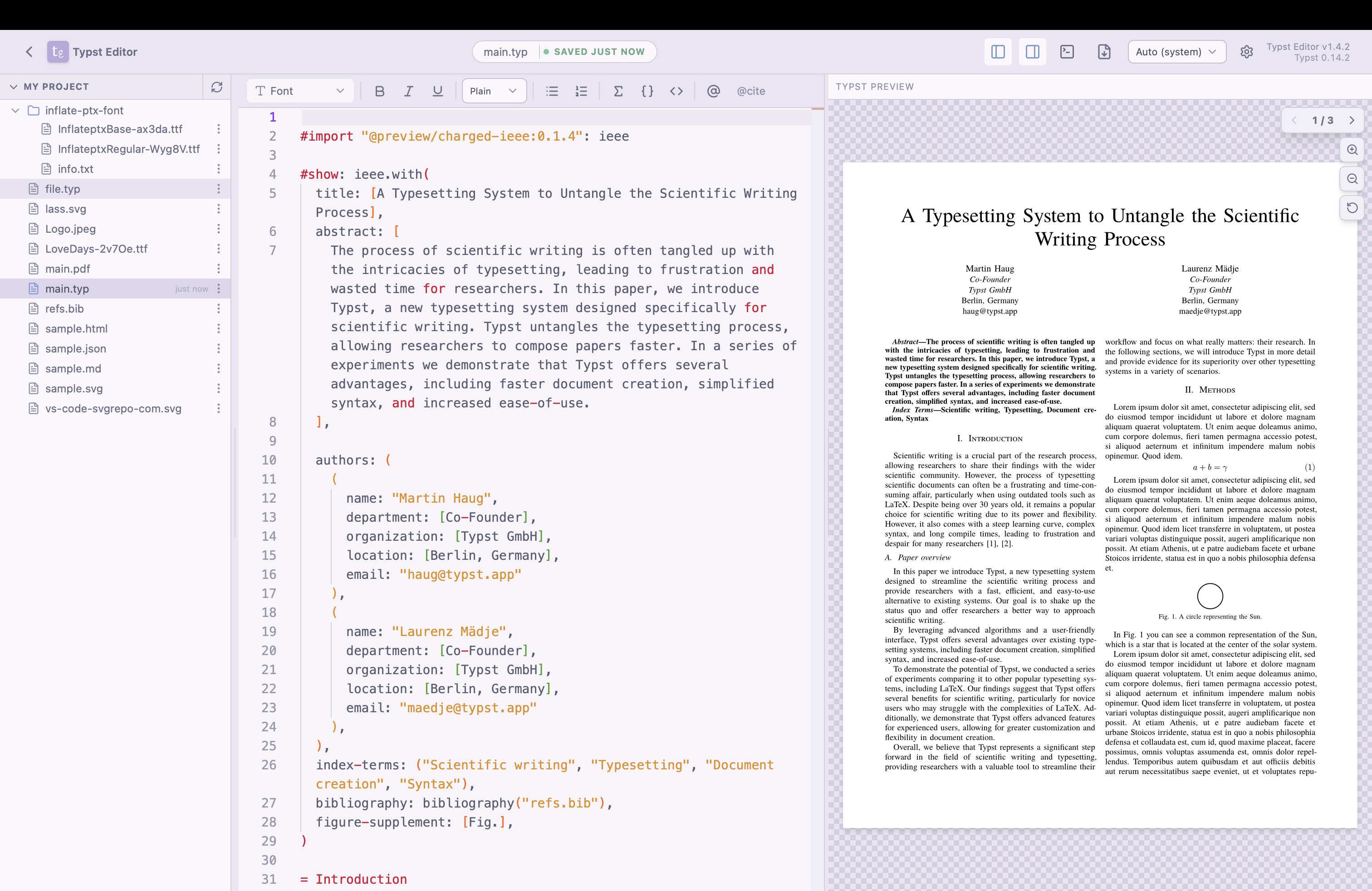 Typst Editor live preview side-by-side