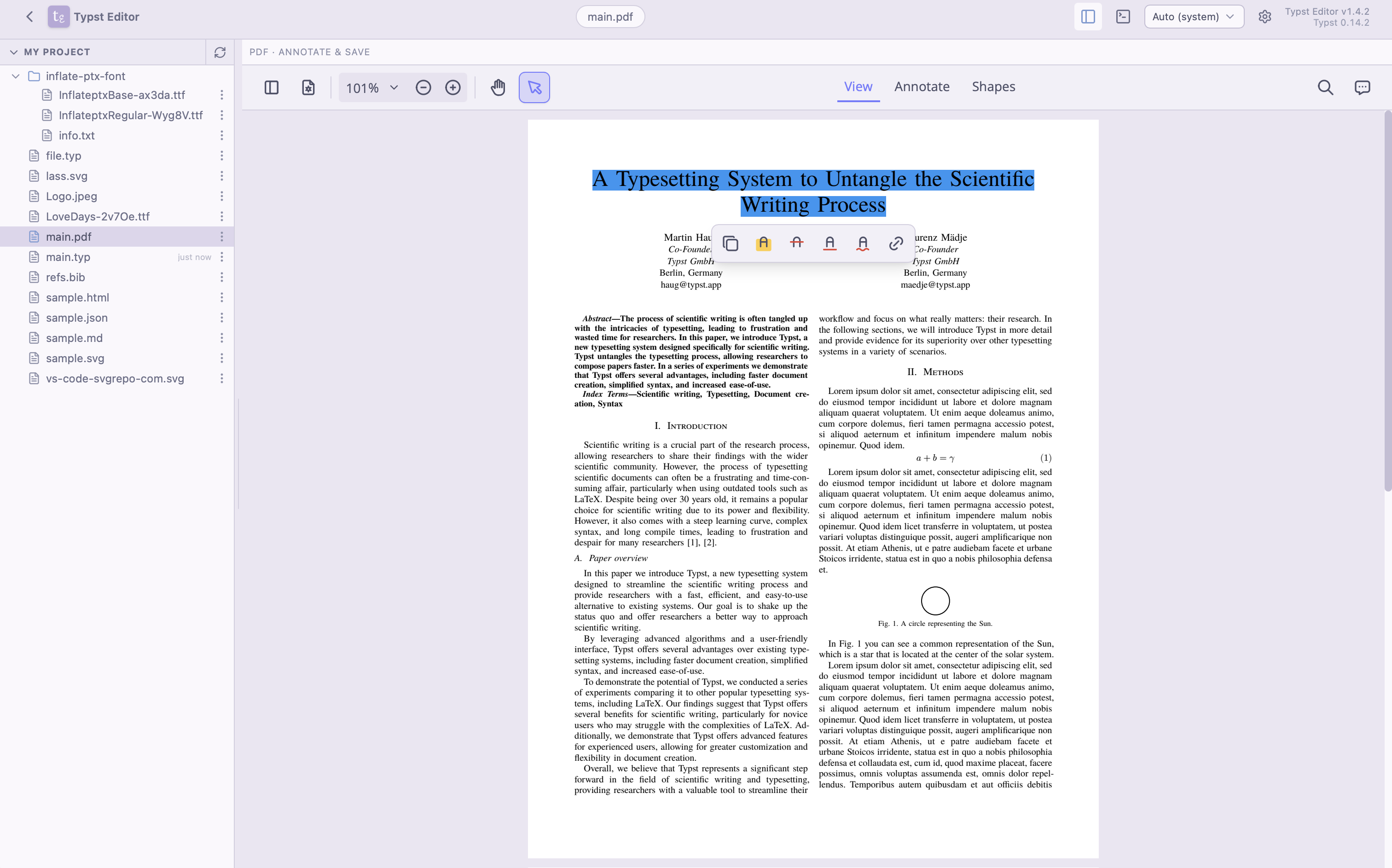 Typst Editor macOS PDF annotation